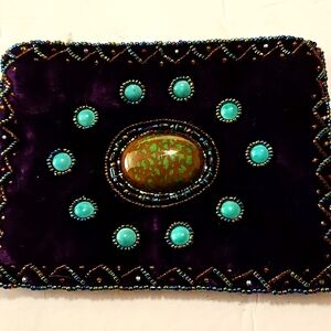 Silk Velvet Beaded Amulet Medicine Bag Turqoise stones